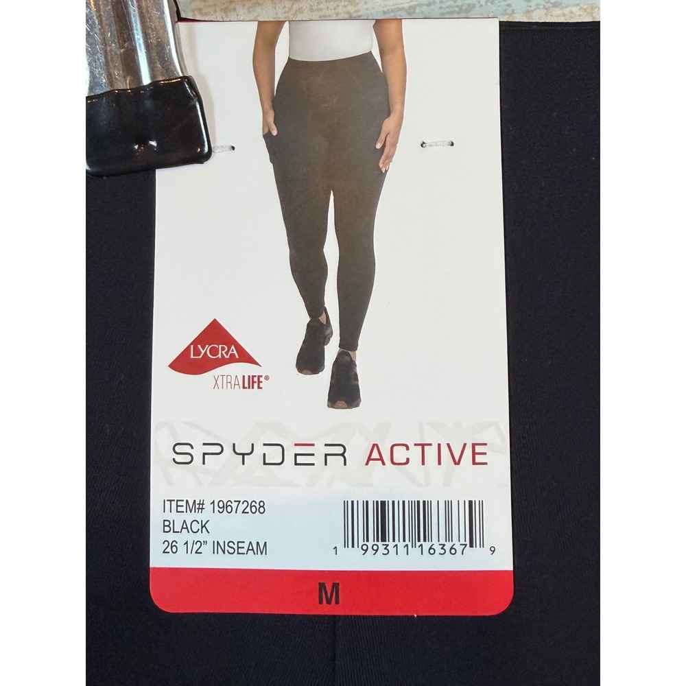Spyder Active Womens Black High Rise Leggings Side Pockets •M• Athleisure Yoga